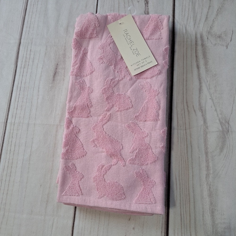 RACHEL Zoe  Easter Bunny Pink Kitchen Towel Set Of 2
